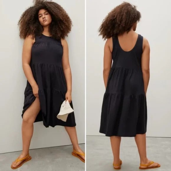 Everlane Dresses & Skirts - Everlane Black The Weekend Tiered Sleeveless Midi Dress Size S